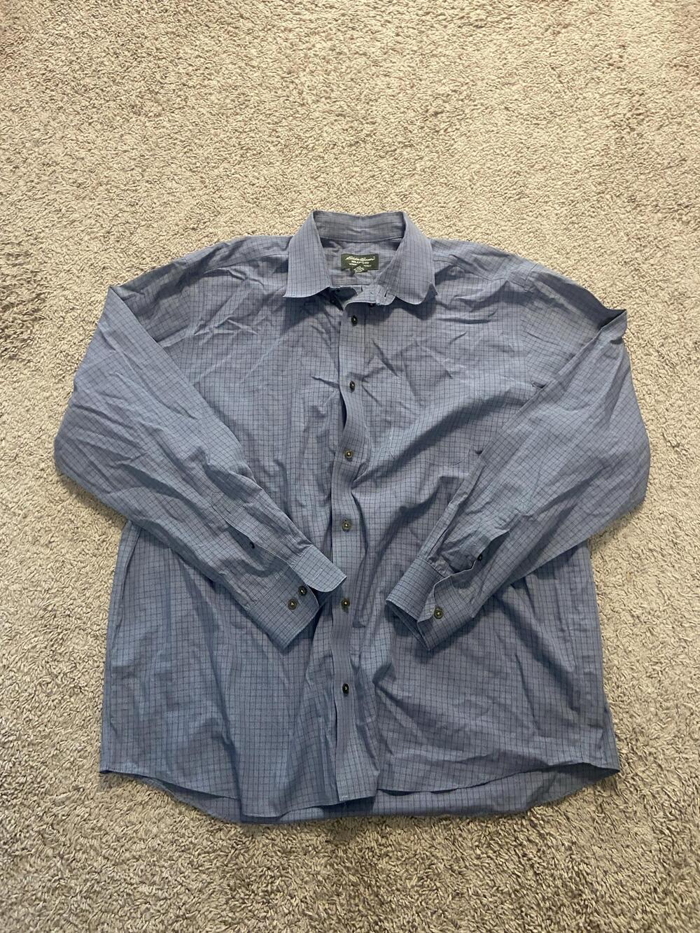 Eddie Bauer Shirt Mens XL Blue Check Wrinkle Resistant Long Sleeve Button Up